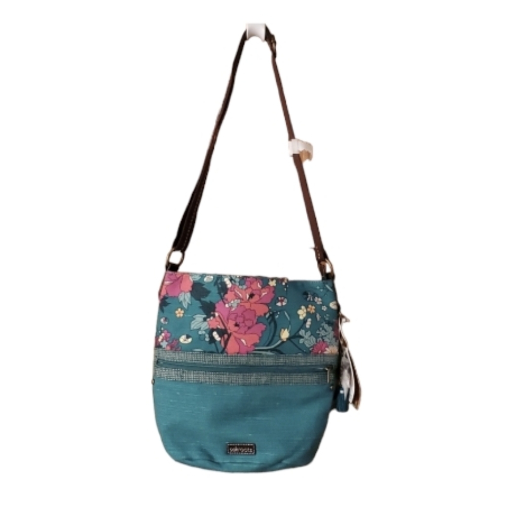 Sakroots Teal and Pink Floral Crossbody Bag